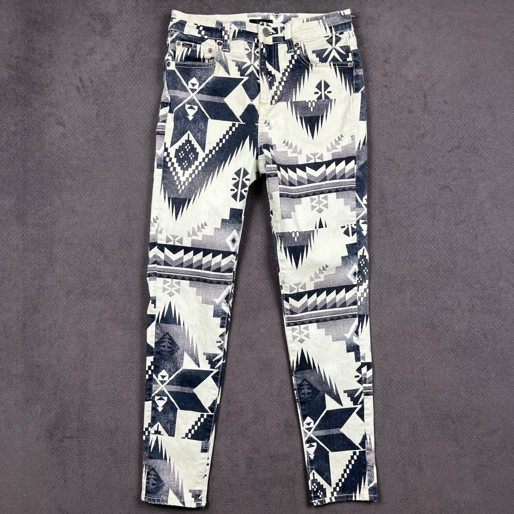 Polo Ralph Lauren Tompkins Skinny Jeans Womens 26R Black Blue Cream Aztec Print